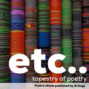 etc... book cover. 
It says etc.., Tapestry of poetry